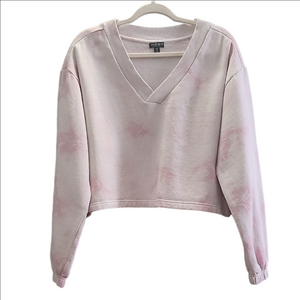 TRUE RELIGION Pink ombre tie dye Y2K v-neck cropped sweater
